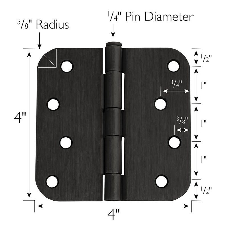 Design House 181610 5/8" Radius Steel Door Hinge Door Hardware Door Hinges Interior Doors, 4"x4", Oil Rubbed Bronze, 3 Count (1 Pack) - Image 2